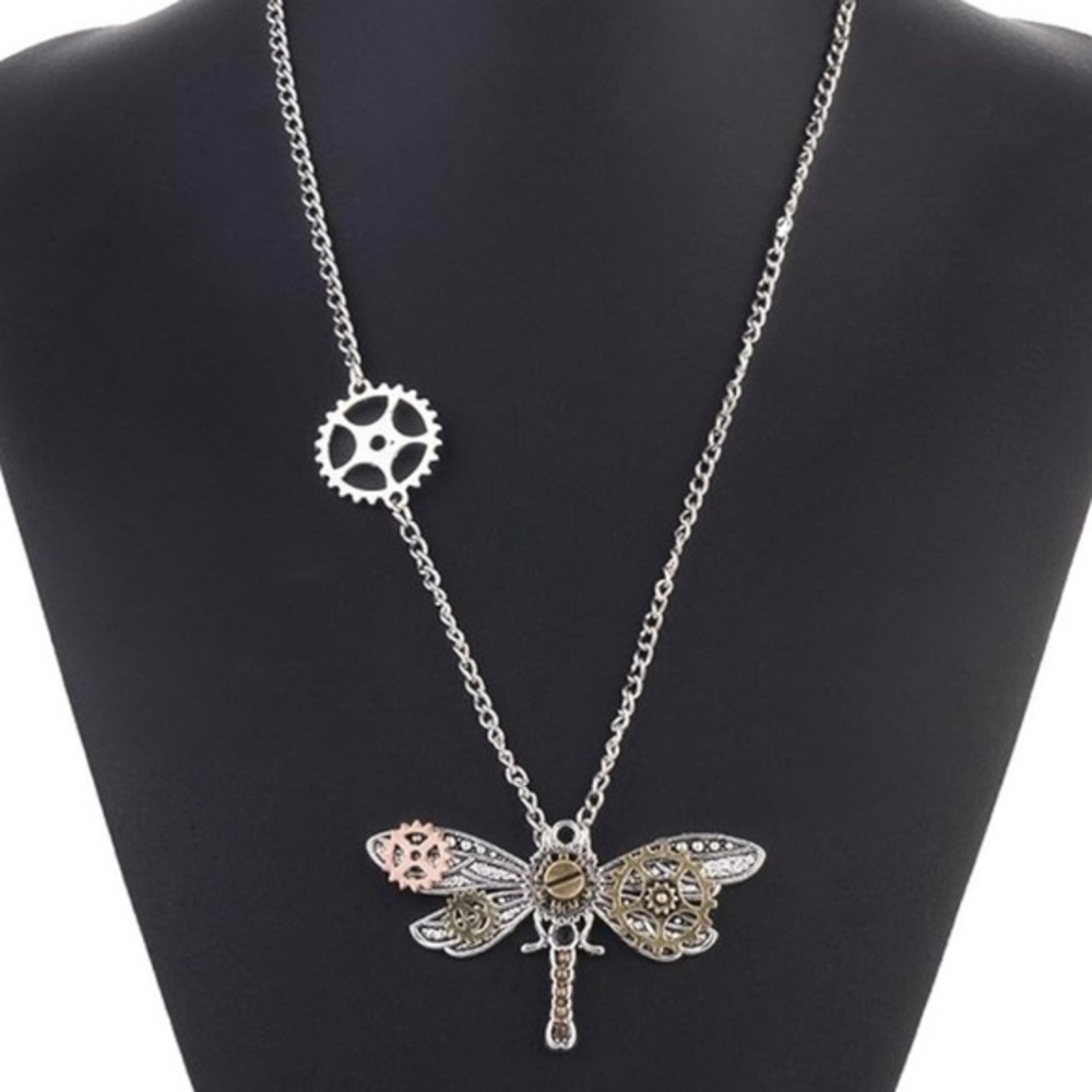 Steampunk Dragonfly Pendant Necklace